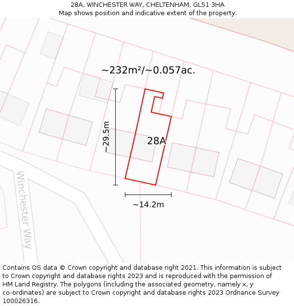 28A, WINCHESTER WAY, CHELTENHAM, GL51 3HA: Plot and title map