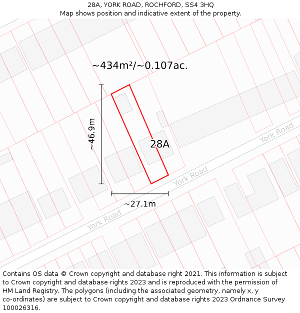 28A, YORK ROAD, ROCHFORD, SS4 3HQ: Plot and title map