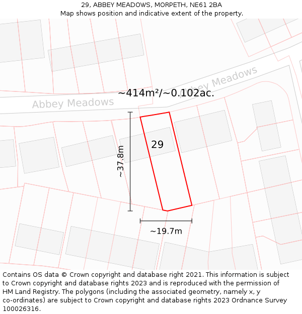 29, ABBEY MEADOWS, MORPETH, NE61 2BA: Plot and title map