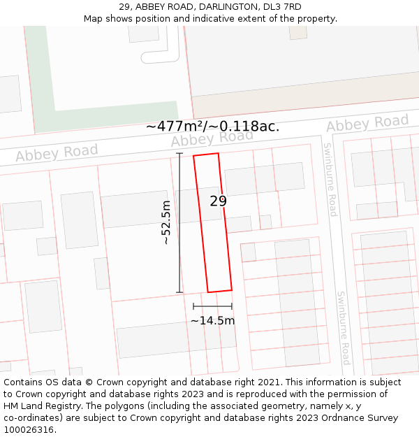 29, ABBEY ROAD, DARLINGTON, DL3 7RD: Plot and title map