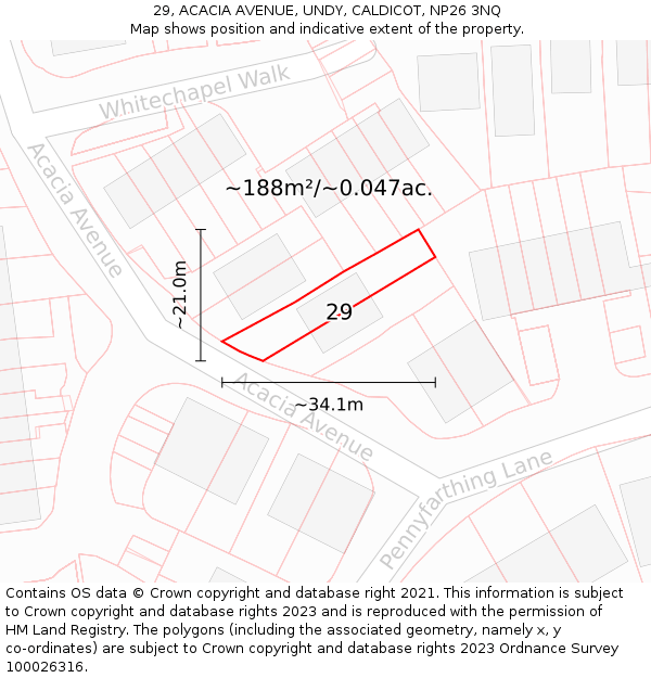 29, ACACIA AVENUE, UNDY, CALDICOT, NP26 3NQ: Plot and title map