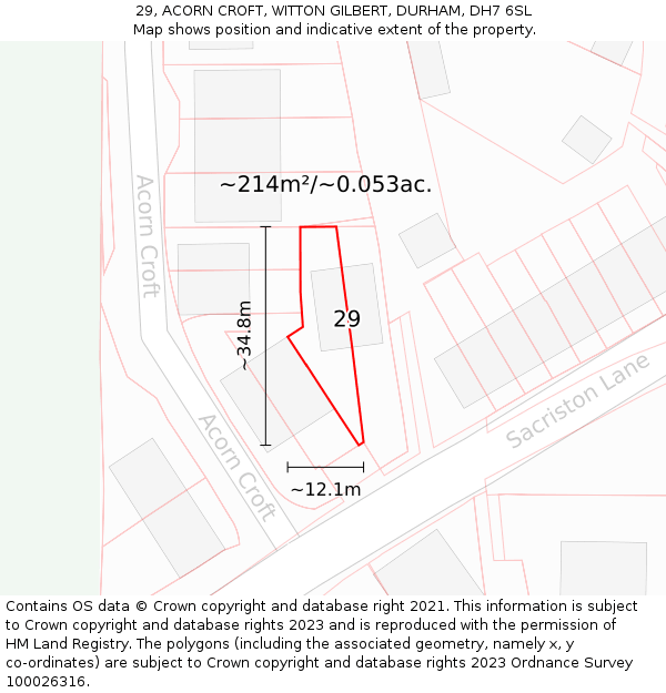 29, ACORN CROFT, WITTON GILBERT, DURHAM, DH7 6SL: Plot and title map