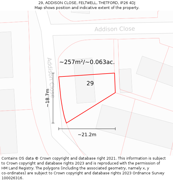 29, ADDISON CLOSE, FELTWELL, THETFORD, IP26 4DJ: Plot and title map