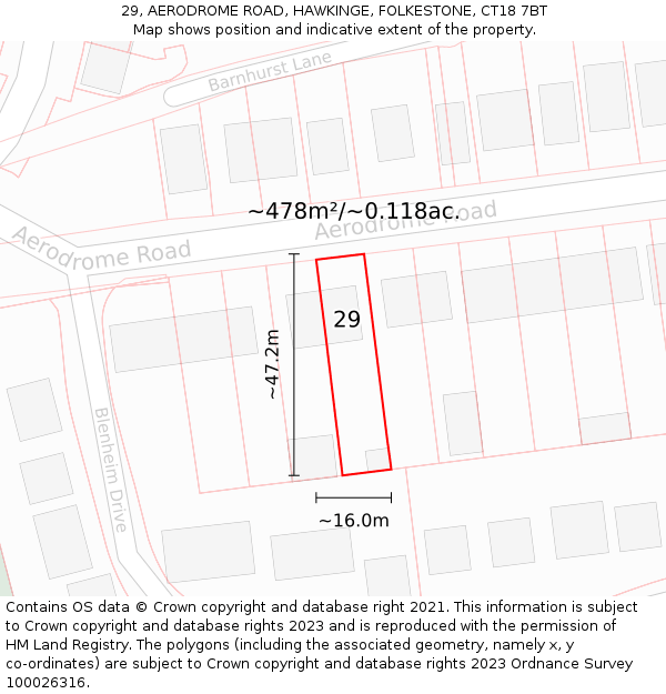 29, AERODROME ROAD, HAWKINGE, FOLKESTONE, CT18 7BT: Plot and title map