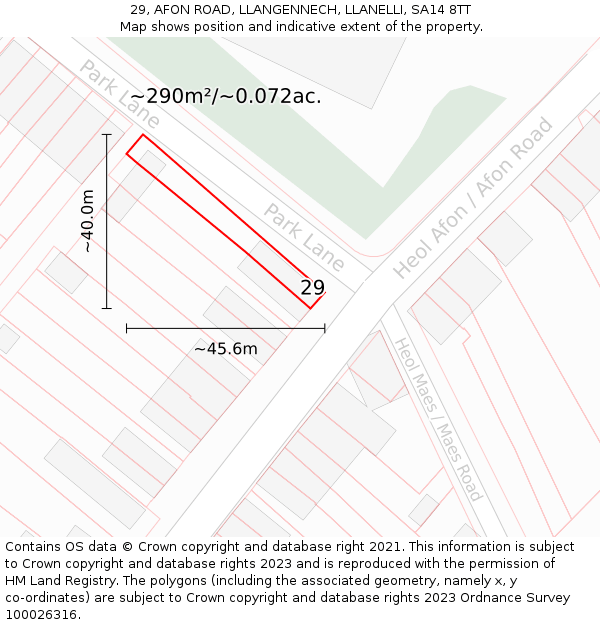 29, AFON ROAD, LLANGENNECH, LLANELLI, SA14 8TT: Plot and title map