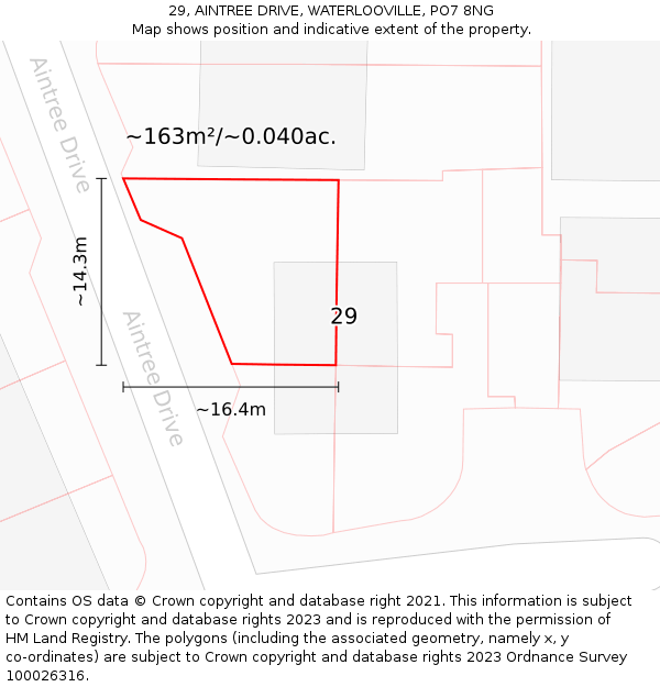 29, AINTREE DRIVE, WATERLOOVILLE, PO7 8NG: Plot and title map