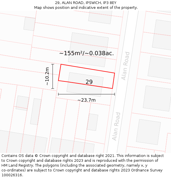 29, ALAN ROAD, IPSWICH, IP3 8EY: Plot and title map