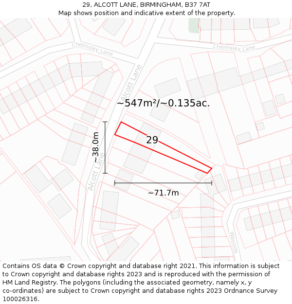 29, ALCOTT LANE, BIRMINGHAM, B37 7AT: Plot and title map