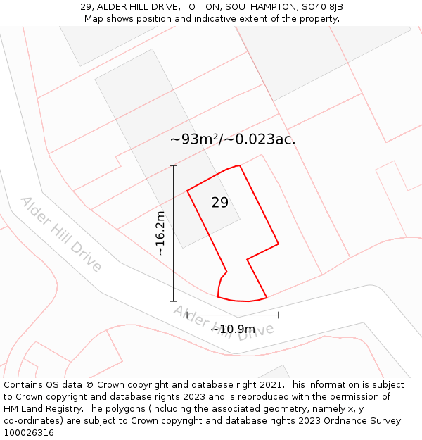 29, ALDER HILL DRIVE, TOTTON, SOUTHAMPTON, SO40 8JB: Plot and title map