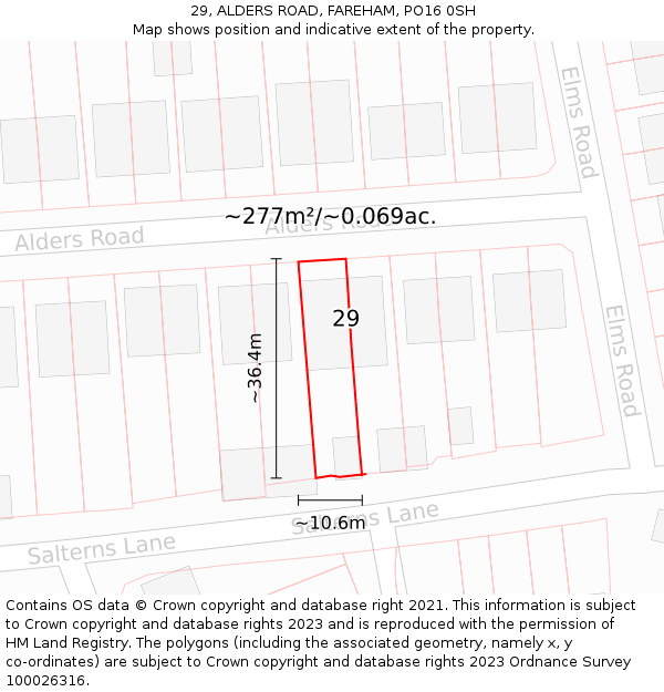 29, ALDERS ROAD, FAREHAM, PO16 0SH: Plot and title map