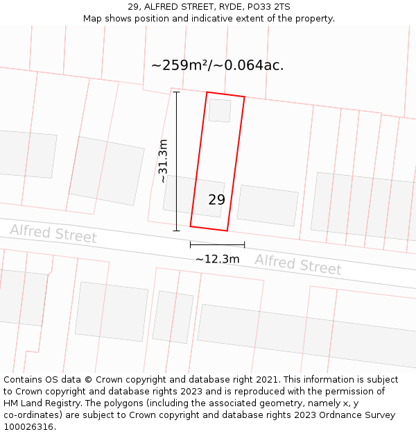 29, ALFRED STREET, RYDE, PO33 2TS: Plot and title map