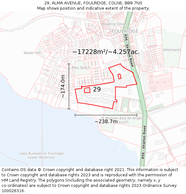 29, ALMA AVENUE, FOULRIDGE, COLNE, BB8 7NS: Plot and title map