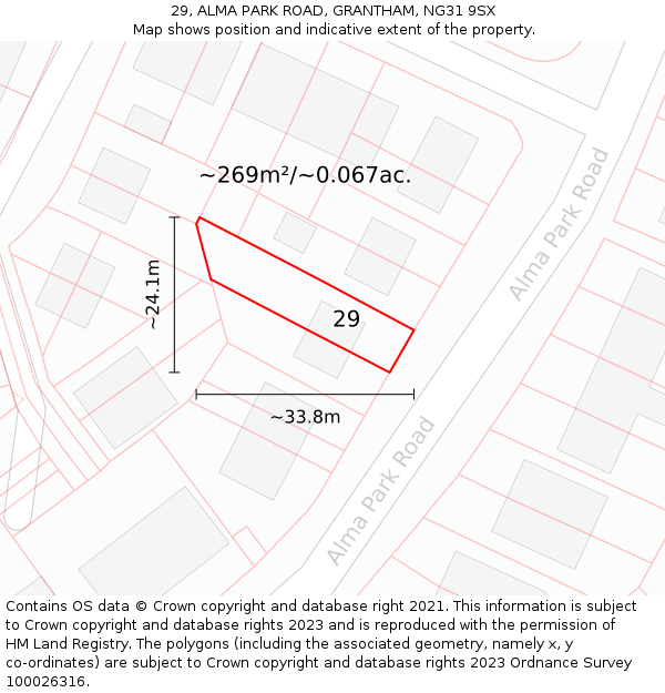 29, ALMA PARK ROAD, GRANTHAM, NG31 9SX: Plot and title map