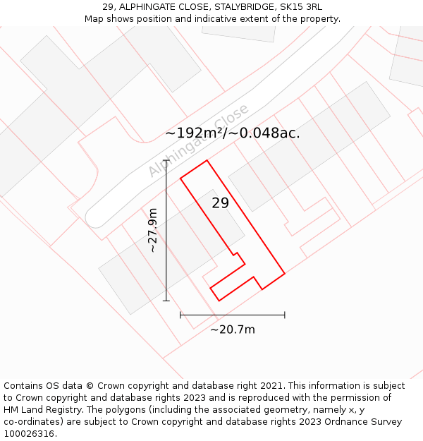 29, ALPHINGATE CLOSE, STALYBRIDGE, SK15 3RL: Plot and title map