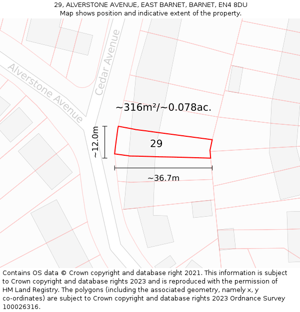 29, ALVERSTONE AVENUE, EAST BARNET, BARNET, EN4 8DU: Plot and title map