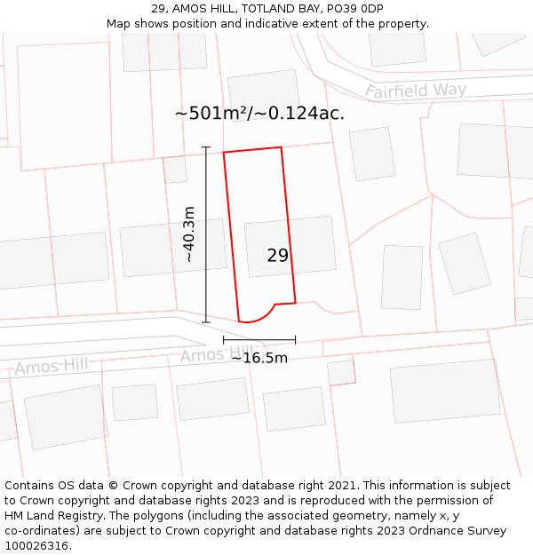 29, AMOS HILL, TOTLAND BAY, PO39 0DP: Plot and title map