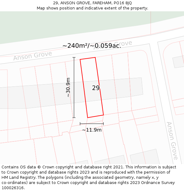 29, ANSON GROVE, FAREHAM, PO16 8JQ: Plot and title map