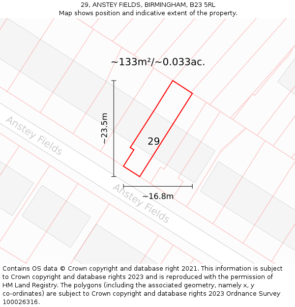 29, ANSTEY FIELDS, BIRMINGHAM, B23 5RL: Plot and title map