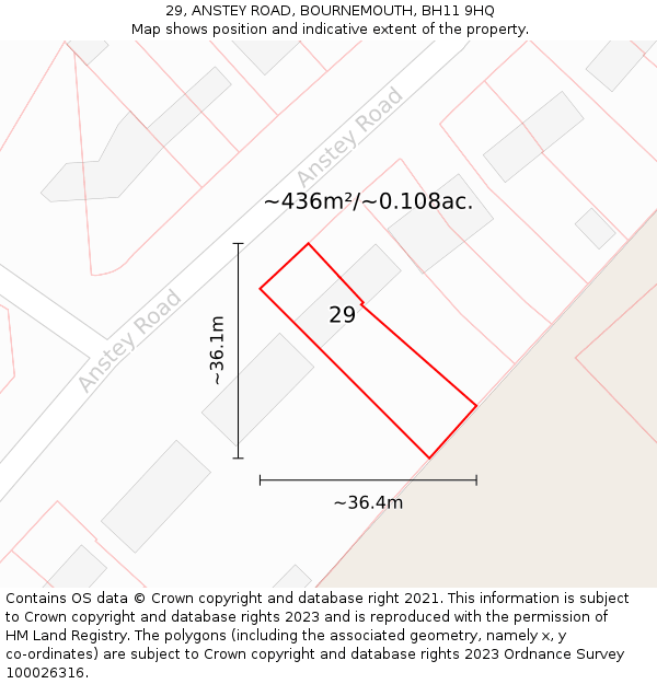 29, ANSTEY ROAD, BOURNEMOUTH, BH11 9HQ: Plot and title map