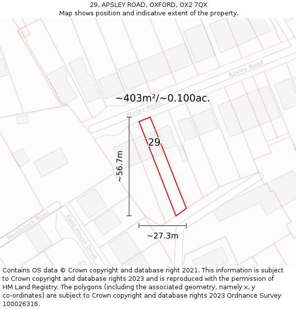 29, APSLEY ROAD, OXFORD, OX2 7QX: Plot and title map