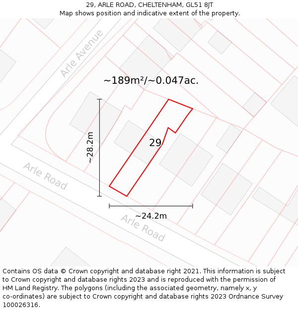 29, ARLE ROAD, CHELTENHAM, GL51 8JT: Plot and title map