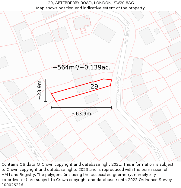 29, ARTERBERRY ROAD, LONDON, SW20 8AG: Plot and title map