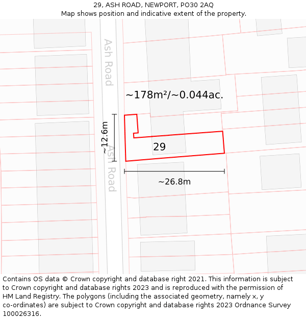 29, ASH ROAD, NEWPORT, PO30 2AQ: Plot and title map