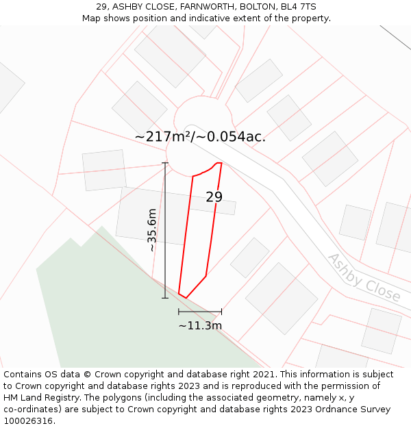 29, ASHBY CLOSE, FARNWORTH, BOLTON, BL4 7TS: Plot and title map