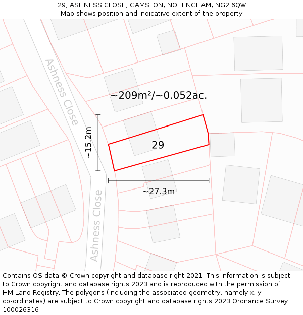 29, ASHNESS CLOSE, GAMSTON, NOTTINGHAM, NG2 6QW: Plot and title map