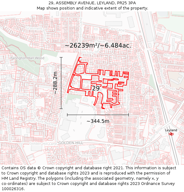 29, ASSEMBLY AVENUE, LEYLAND, PR25 3PA: Plot and title map