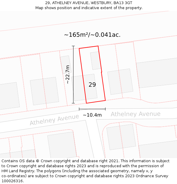 29, ATHELNEY AVENUE, WESTBURY, BA13 3GT: Plot and title map