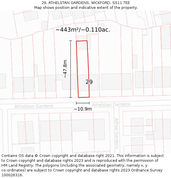 29, ATHELSTAN GARDENS, WICKFORD, SS11 7EE: Plot and title map