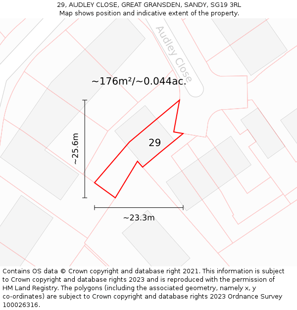 29, AUDLEY CLOSE, GREAT GRANSDEN, SANDY, SG19 3RL: Plot and title map