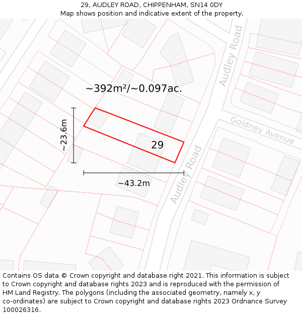 29, AUDLEY ROAD, CHIPPENHAM, SN14 0DY: Plot and title map