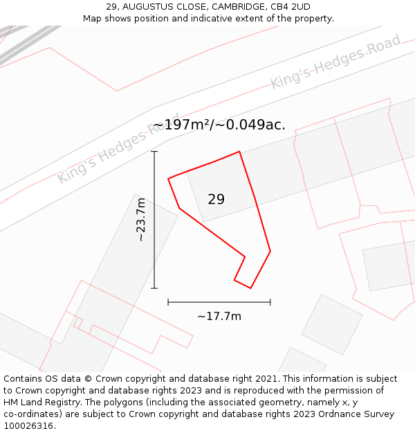 29, AUGUSTUS CLOSE, CAMBRIDGE, CB4 2UD: Plot and title map