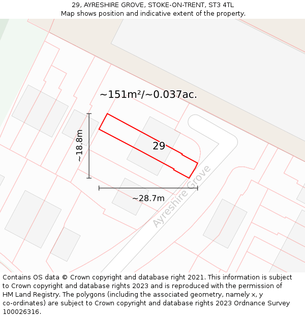 29, AYRESHIRE GROVE, STOKE-ON-TRENT, ST3 4TL: Plot and title map