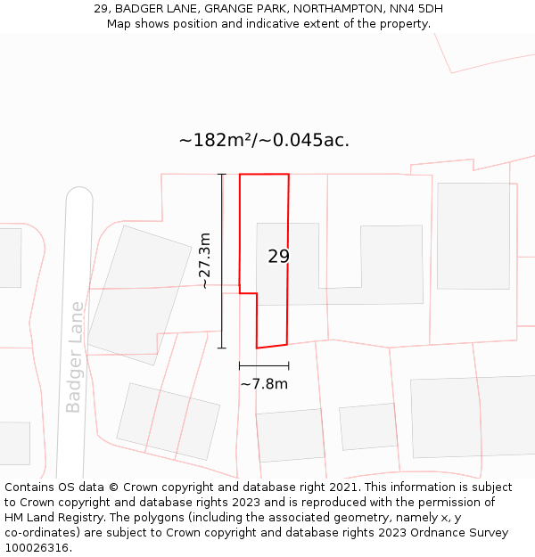 29, BADGER LANE, GRANGE PARK, NORTHAMPTON, NN4 5DH: Plot and title map
