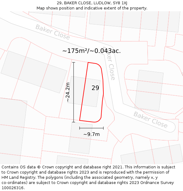 29, BAKER CLOSE, LUDLOW, SY8 1XJ: Plot and title map