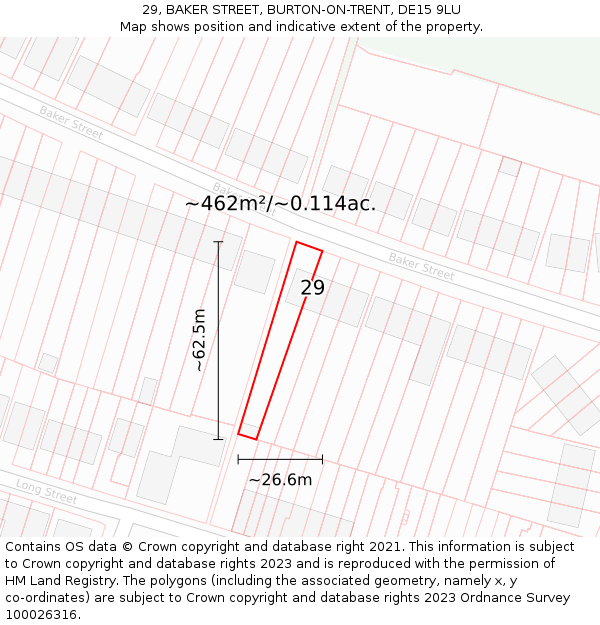 29, BAKER STREET, BURTON-ON-TRENT, DE15 9LU: Plot and title map