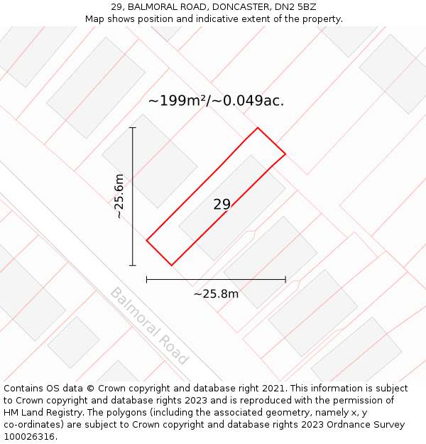 29, BALMORAL ROAD, DONCASTER, DN2 5BZ: Plot and title map