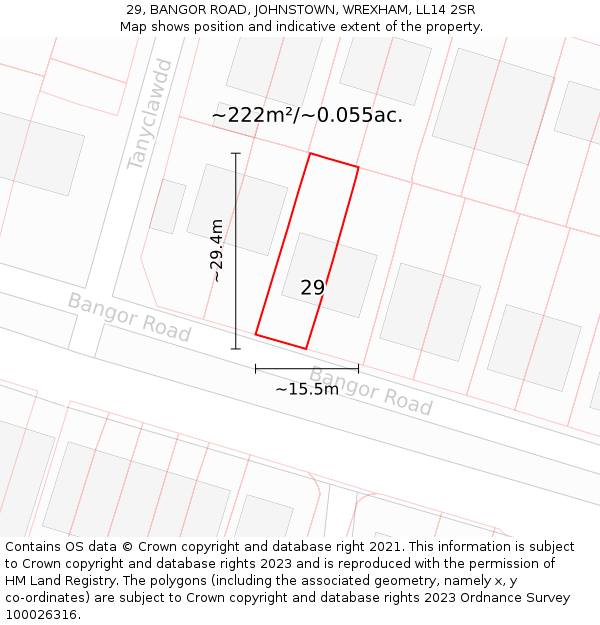 29, BANGOR ROAD, JOHNSTOWN, WREXHAM, LL14 2SR: Plot and title map