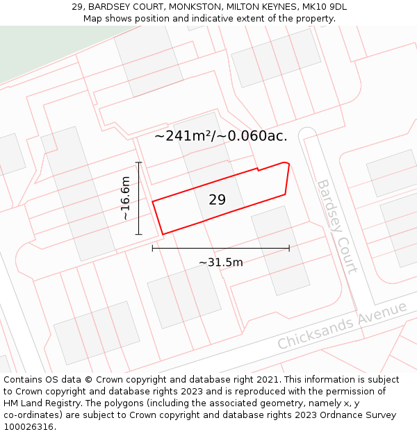 29, BARDSEY COURT, MONKSTON, MILTON KEYNES, MK10 9DL: Plot and title map