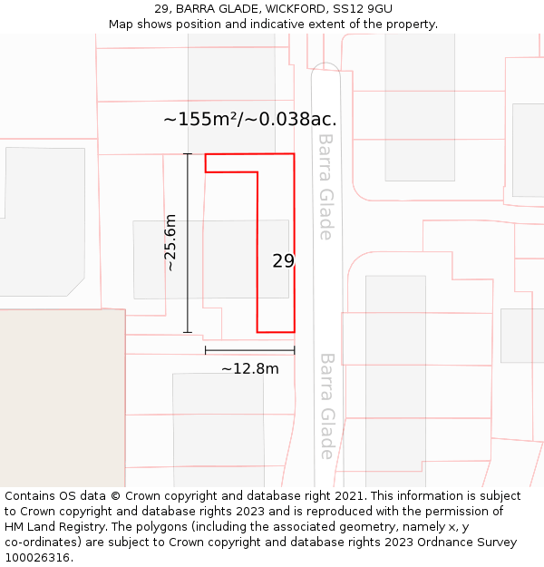 29, BARRA GLADE, WICKFORD, SS12 9GU: Plot and title map