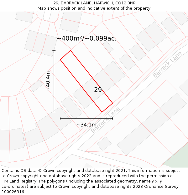 29, BARRACK LANE, HARWICH, CO12 3NP: Plot and title map