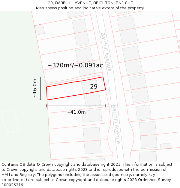 29, BARRHILL AVENUE, BRIGHTON, BN1 8UE: Plot and title map