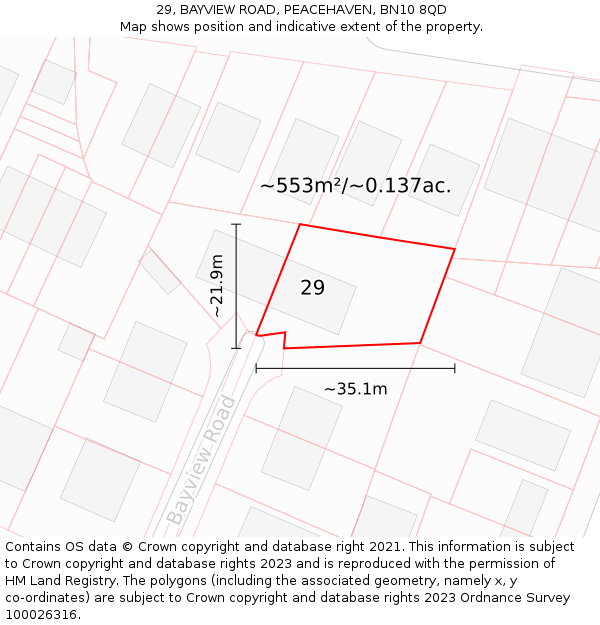 29, BAYVIEW ROAD, PEACEHAVEN, BN10 8QD: Plot and title map