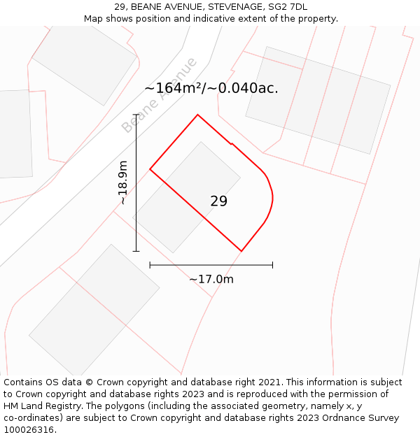 29, BEANE AVENUE, STEVENAGE, SG2 7DL: Plot and title map