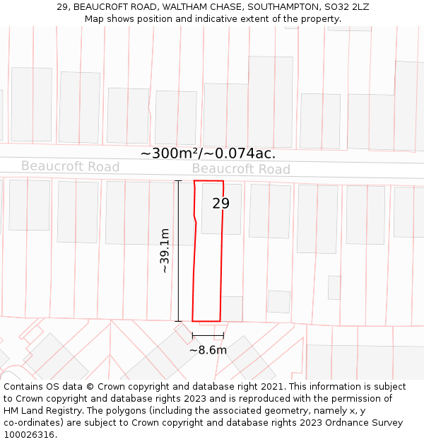 29, BEAUCROFT ROAD, WALTHAM CHASE, SOUTHAMPTON, SO32 2LZ: Plot and title map