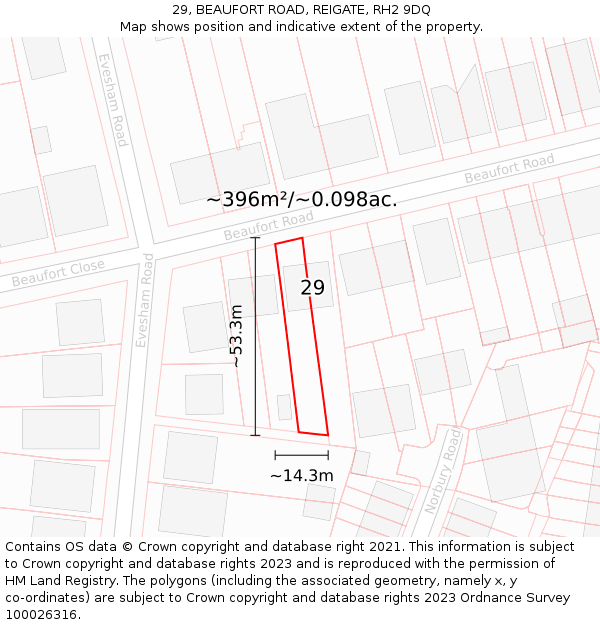 29, BEAUFORT ROAD, REIGATE, RH2 9DQ: Plot and title map