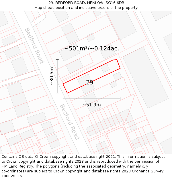 29, BEDFORD ROAD, HENLOW, SG16 6DR: Plot and title map